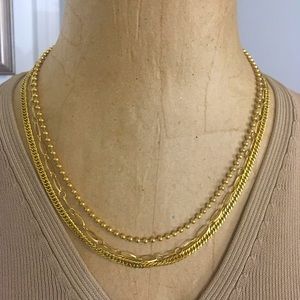 Set of 3 Double Woven, Beaded, Paper Clip Necklace ION Plated YG Stainless Steel